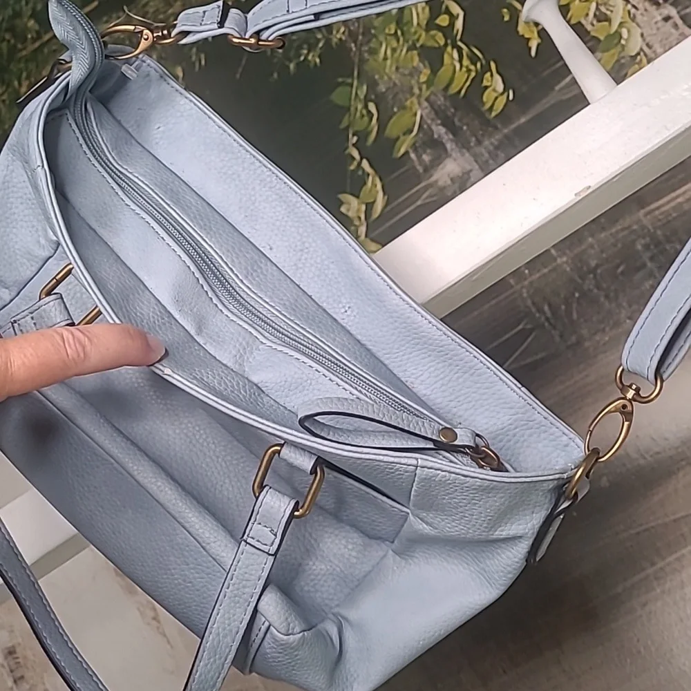 Bueno over the shoulder purse handbag light blue pebbled faux leather